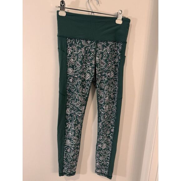 Athleta AFFIRMATION 7/8 TIGHT In POWERVITA Green Floral Legging Size‎ Small - Picture 1 of 7
